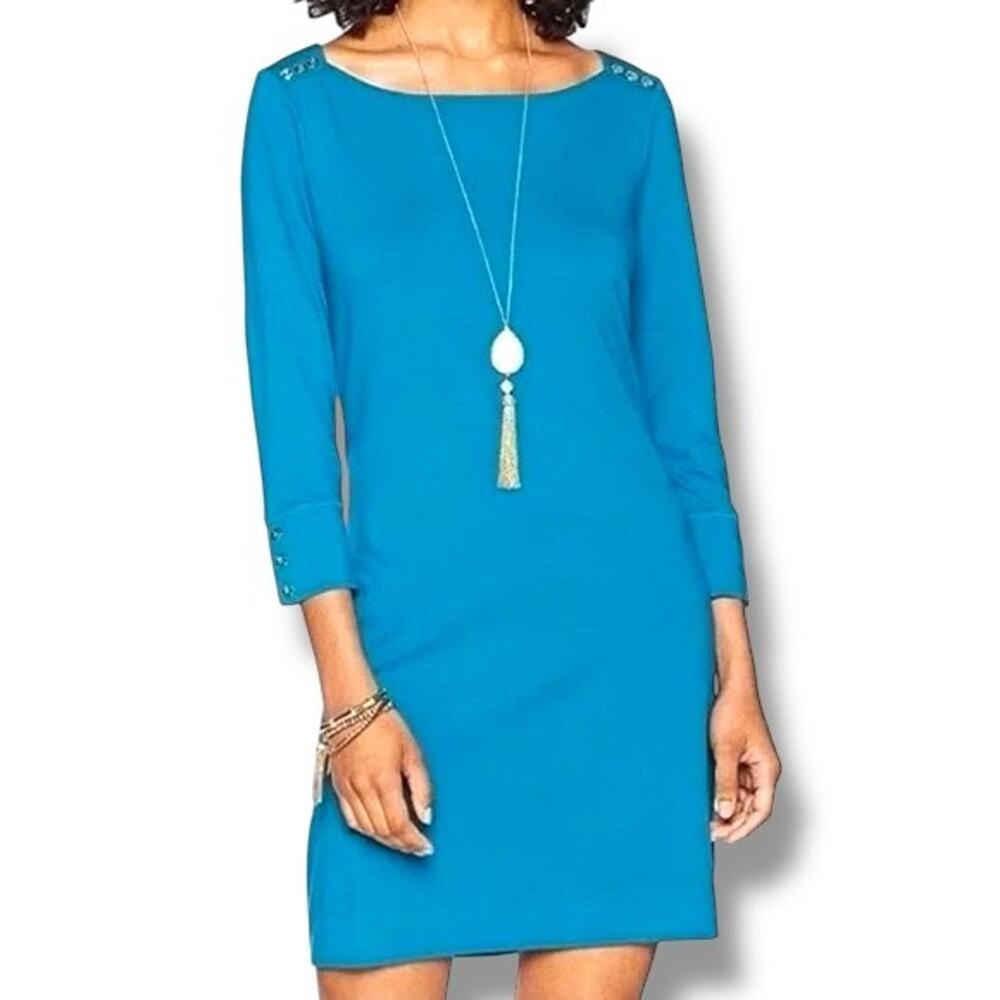 Lilly Pulitzer Size L Sophie Blue Stretchy Dress UPF 50